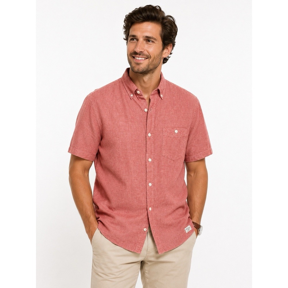 Weatherproof Vintage Linen Cotton‎ Button Front Shirt Mens Large Pink Coastal